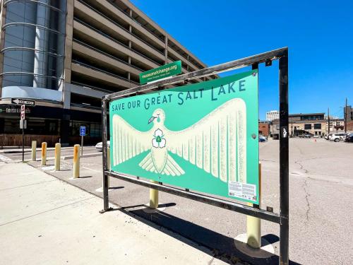 A painting from the Celebration of the Hand: Save Our Great Salt Lake on 300 South in Salt Lake City Tuesday afternoon. It is one of over a dozen that highlight the issues with the drying Great Salt Lake, which reached a record low this week. (Photo: Carter Williams, KSL.com)